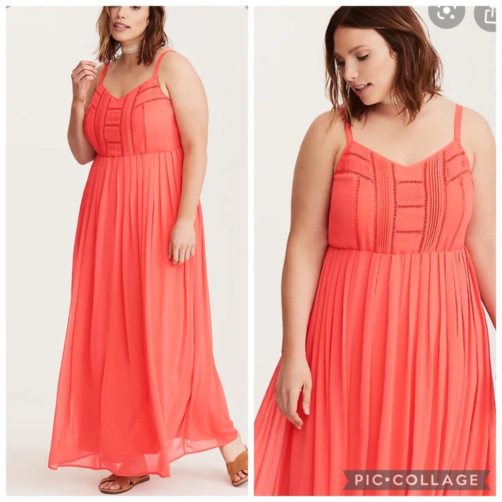 Torrid Coral Chiffon Crochet Inset Maxi Dress